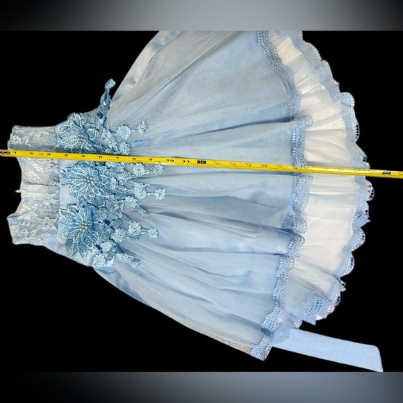 Flower Girl / Easter Blue Tulle Dress Flower & Bead Accents Satin Straps Size 2T - Picture 4 of 4